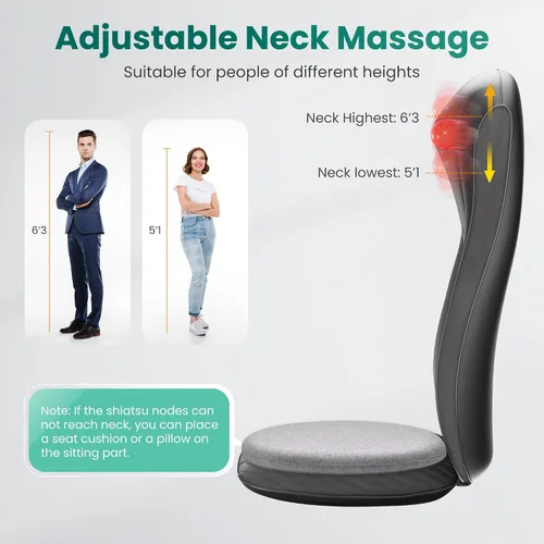 Miniatura 7 de Snailax Masajeador Shiatsu de espalda y cuello 2026 con calor, almohadilla para silla de masaje de amasamiento profundo, intensidad ajustable, cojín