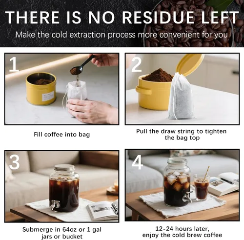 Miniatura 6 de 100 bolsas de café frío de 6 x 8 pulgadas, bolsas de filtro de café desechables sin ensuciar con cordón, bolsa de té vacía grande para té de hojas 6