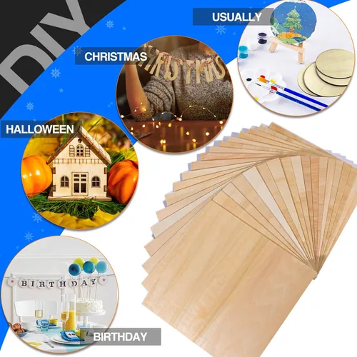 Miniatura 4 de Paquete de 18 hojas de tilo de 12 x 12 x 1/8 pulgadas para manualidades, tablero de madera de tilo sin terminar, perfecto para adornos y modelos