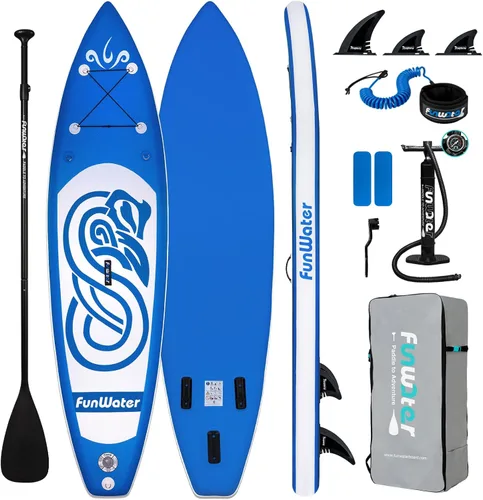 FunWater 8'/10'/10'6"/11'6" Inflatable Stand Up Paddle Board with Premium SUP Paddleboard Accessories, Wide Stable Anti-Slip EVA Deck,Paddle Boards