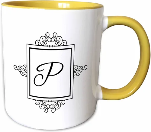 Miniatura 14 de 3dRose 3dRose Letra inicial P personal monograma elegante tipografía en blanco y negro elegante personalizado – Taza negra de dos tonos, 11 onzas