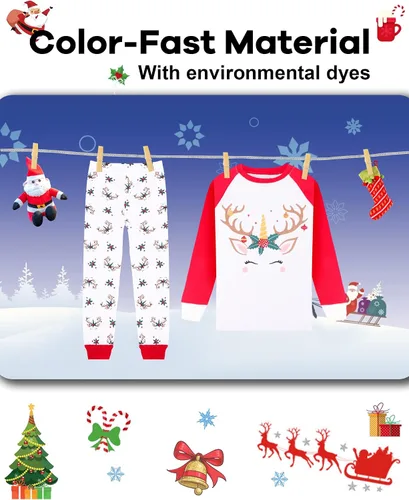 Miniatura 7 de DAUGHTER QUEEN Pijamas de Navidad para niños y niñas de 18 meses-12 años, ropa de dormir 100% algodón