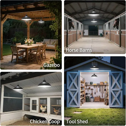 Miniatura 8 de Luz colgante solar de doble cabezal Lightonight Indoor Outdoor, Remote IP65 Waterproof Dusk to Dawn Solar Shed Lamp for Gazebo, Barn, Stables