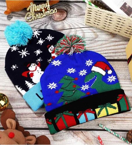 Miniatura 7 de SATINIOR 2 gorros de punto con luz LED de Navidad para fiestas de Navidad
