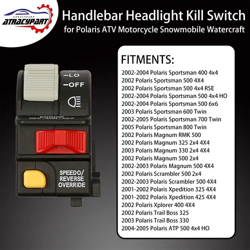 Miniatura 4 de Interruptor de faros delanteros para manillar, luz de haz de luz alta/baja/apagado/parada para Polaris Sportsman 400 500 700 Magnum 325 330