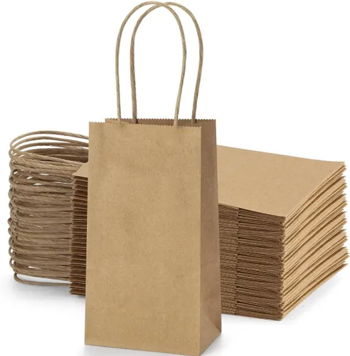 BagDream 100 unidades 3.5x2.4x6.7 pulgadas, Mini bolsas de regalo para fiestas y favores, pequeñas bolsas de regalo marrones con asas, a granel,