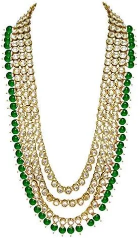 Miniatura 2 de Aheli Indian Ethnic Wedding Faux Kundan Beaded Bridal Long Necklace Earrings with Maang Tikka Traditional Jewellery Set for Women