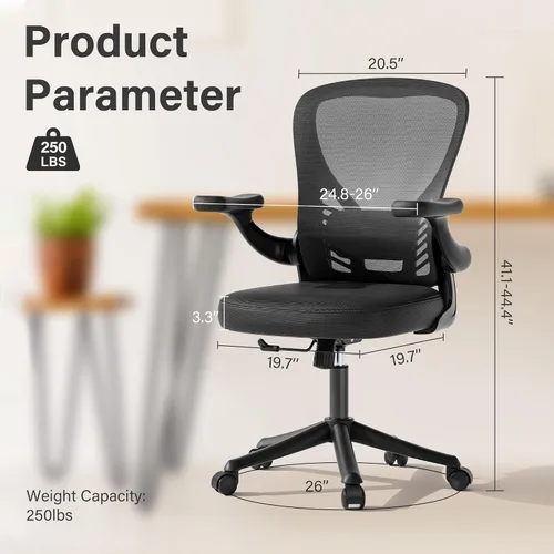 Miniatura 2 de Ollega Silla de escritorio para computadora con ruedas, silla de oficina de malla con brazos abatibles, soporte lumbar ajustable, silla de Negro