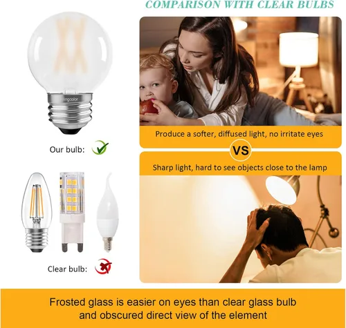 Miniatura 5 de Paquete de 6 bombillas LED G16.5 esmeriladas, foco LED E26 equivalente a 60 W, foco LED regulable G16 1/2 Edison de 6 W 3000 K blanco suave, focos