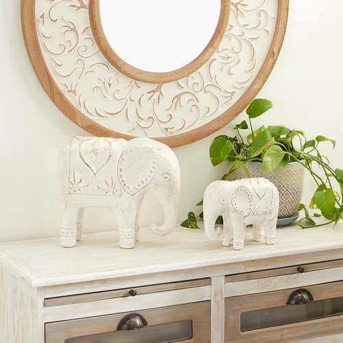 Miniatura 5 de Deco 79 Escultura decorativa de elefante de cerámica para decoración del hogar, juego de 2 figuras decorativas de 9 pulgadas, 13 pulgadas de ancho