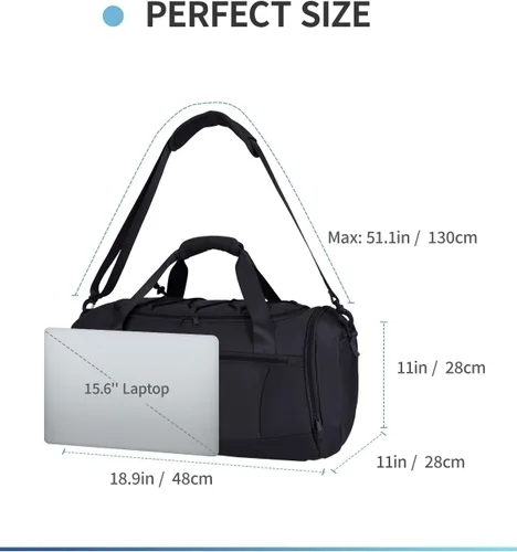 Miniatura 6 de Sportsnew Bolsa de gimnasio para hombres y mujeres con compartimento para zapatos, bolsa de lona para viajes con bolsillo húmedo y compartimento
