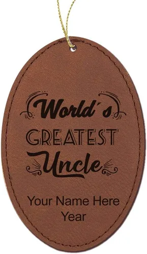 Miniatura 5 de LaserGram Adorno de Navidad personalizado, el tío más grande del mundo, piel sintética, idea de regalo personalizada grabada con láser