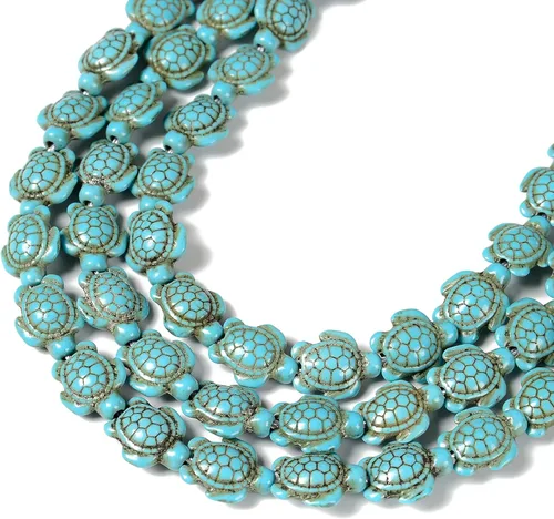 JM Design Cuentas de tortuga turquesa howlita azul de 0.059 in de 0.591 x 0.709 in, hilo de 15.5 pulgadas para fabricación de joyas, artes y