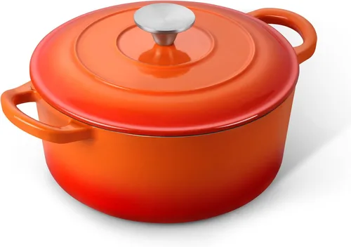 Miniatura 13 de E-far - Horno holandés de 6 cuartos de galón, esmaltado de hierro fundido con tapa, olla de cocina redonda antiadherente para Naranja