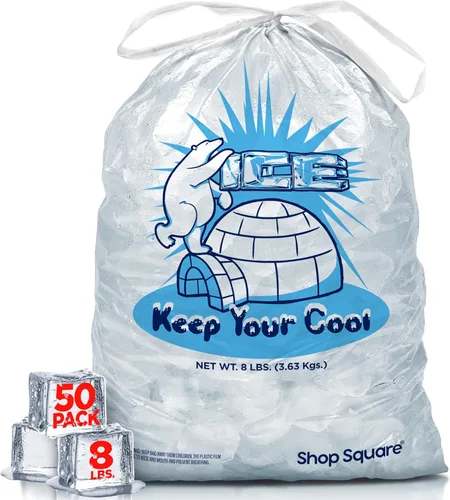 Bolsas de hielo de 8 libras con cordón, paquete de 50 bolsas resistentes para máquinas de hielo, reutilizables, almacenamiento para congeladores
