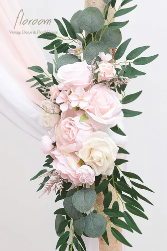 Miniatura 4 de Floroom Kit de Flores de Arco con Cortinas (Paquete de 4) - 2 piezas de Guirnalda Floral Artificial Rosa Rubor con 2 piezas de Tela Drapeada