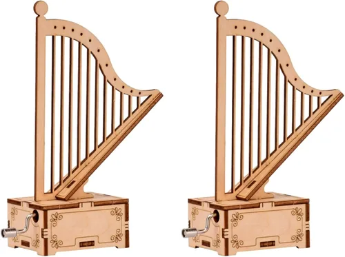 ibasenice Caja de música con forma de arpa hecha a mano para niños, juguete musical de manivela montada de madera portátil, pequeña caja de música