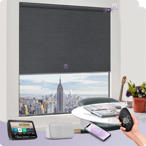 Miniatura 20 de Graywind Persiana enrollable motorizada funciona con Alexa Google, persianas inteligentes 100% opacas recargables con control remoto de motor
