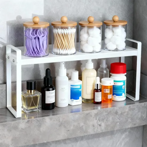Miniatura 8 de Organizador y almacenamiento de botiquín de 2 niveles, organizador apilable de medicamentos para baño con divisores extraíbles, almacenamiento