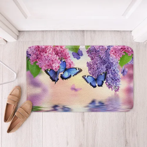 Miniatura 2 de Erosebridal Alfombras de baño de flores de 16 x 24 pulgadas, tapetes de baño de mariposa para baño, tapete de jardín natural con hojas florales