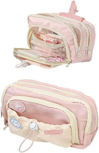 Miniatura 5 de Estuche de lápices lindo y estético Kawaii con pines Kawaii, portalápices grande, suministros preppy (negro)