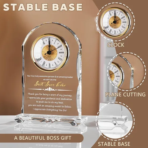 Miniatura 4 de Reloj de Cristal Significativo para Jubilación, Regalos para Mujeres y Hombres, Mejor Jefe de Todos, Feliz Reloj de Jubilación Placa de Regalo