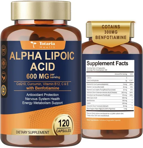 Miniatura 11 de 2 Paquetes de Cápsulas de Suplemento Antioxidante de Ácido Alfa-Lipoico 1000mg para Apoyo a la Neuropatía, Salud de los Nervios, Desintoxicación