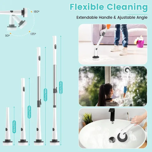 Miniatura 4 de Limpiador eléctrico giratorio, nuevo limpiador inalámbrico para bañera de hidromasaje con mango largo, cepillo de ducha fuerte de 101 libras con 8