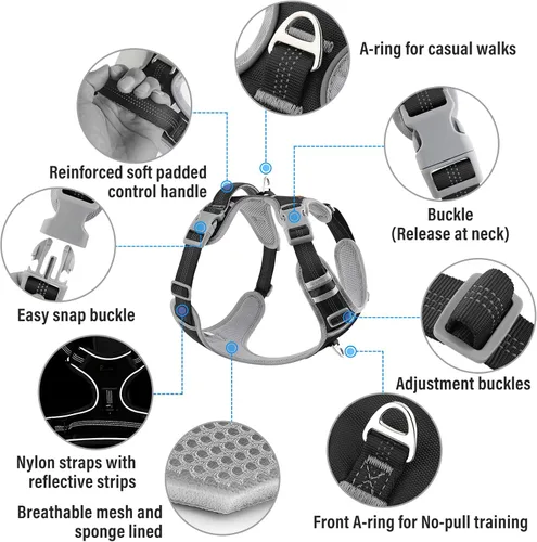 Miniatura 2 de Plutus Pet Arnés para perro sin tirones, liberación en el cuello, arnés reflectante ajustable para perro, asa de fácil control para caminar