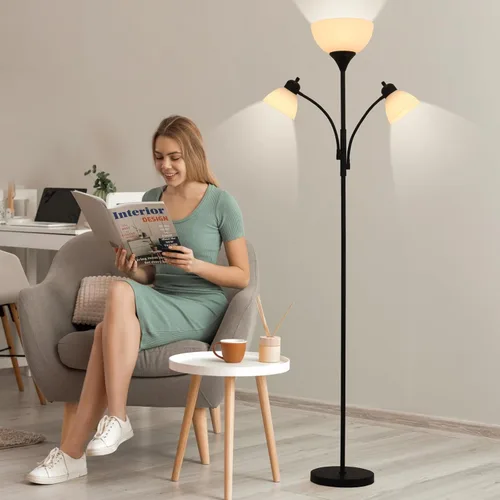 Miniatura 7 de Lámparas 3 en 1 para sala de estar, lámpara de pie con 2 luces de lectura ajustables, lámparas de pie con atenuación continua, 3 bombillas LED