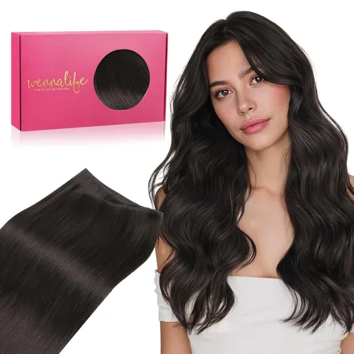 Miniatura 68 de WENNALIFE Extensiones de cabello humano real, 20 pulgadas, 3.53 onzas, color marrón chocolate, trama, cabello Remy atado a mano, extensiones