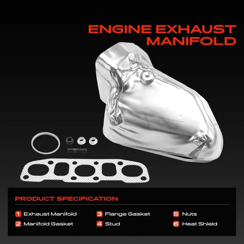 Miniatura 3 de A-Premium Kit colector de escape izquierdo con junta, espárragos, tuercas, escudo térmico [4.0L] compatible con Nissan Frontier 2005-2019