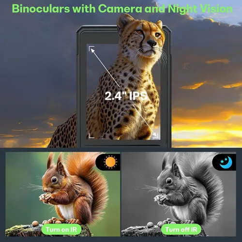 Miniatura 3 de Binoculars with Camera and Night Vision - 12x42 Digital Binoculars with 2.4" IPS Screen, 7 IR Modes for 200-300m in Darkness, for Adults Bird
