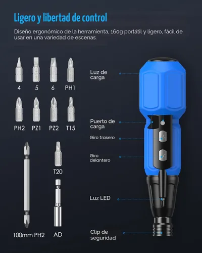 Miniatura 3 de AMIR Destornillador eléctrico inalámbrico recargable, juego de destornilladores eléctricos, kit de herramientas de reparación automática portátil