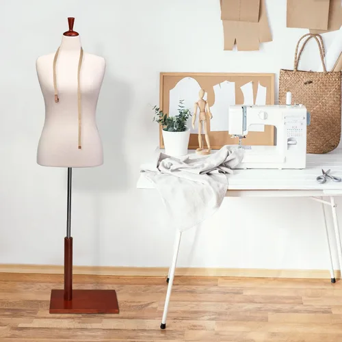 Miniatura 6 de VINGLI Forma de vestido femenino, cuerpo de torso de maniquí con soporte de madera ajustable para diseño de ropa, maniquí pinable (blanco, 10-12)
