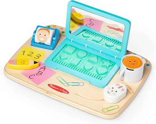 Melissa & Doug Tablero de actividades de escritorio de madera para trabajar y jugar, juguete sensorial para bebés y niños pequeños, certificado FSC