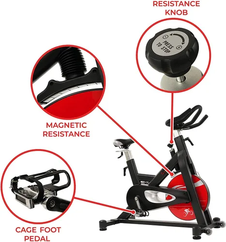 Miniatura 4 de Sunny Health & Fitness Stationary Exercise Bike Machine w/ Adjustable Cushion Seat & Multi-Grip Handlebar, Indoor Cycling Equipment for Home Cardio