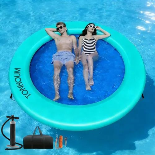 Miniatura 11 de Water Hammock Inflatable Dock, 3.8ft/6ft/8ft Floating Raft Circular Water Island, Float Rings Air Mesh Platform for Lake/River/Swim Pool