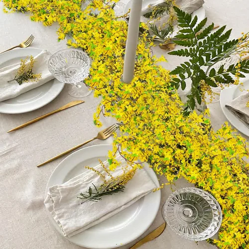 Miniatura 7 de CISDUEO 4 flores artificiales de vid de seda, guirnalda de flores amarillas de primavera, flores artificiales de jazmín para decoración, flores