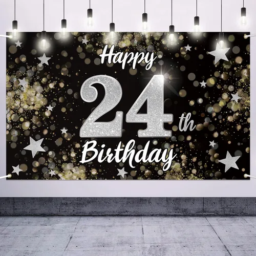Miniatura 10 de Decoración de feliz cumpleaños 37, cartel grande de fondo de cumpleaños de 37 años con estrella de ensueño negro y plateado – Decoración de fiesta