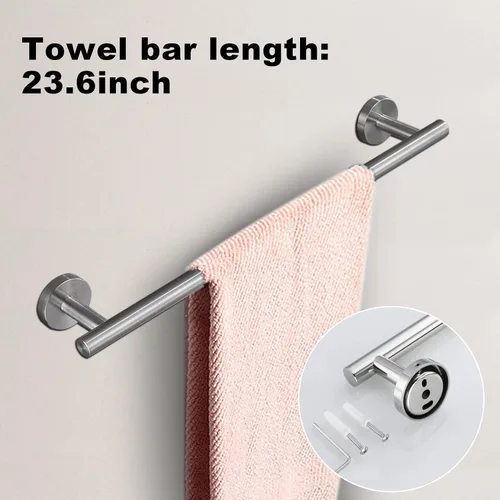 Miniatura 3 de Juego de torre de baño de 10 piezas, incluye toalleros de 23.6 pulgadas y 16 pulgadas, ganchos, anillos y soporte para papel higiénico, níquel Plata