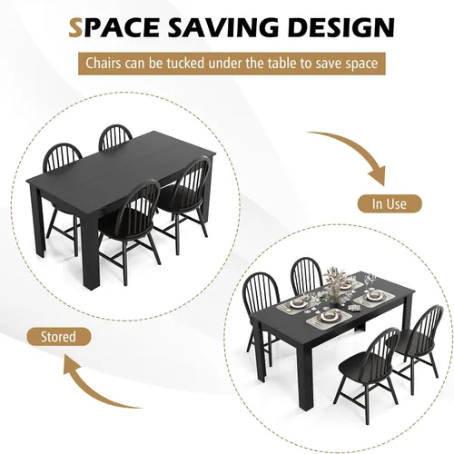 Miniatura 4 de Giantex Juego de mesa de comedor para 4, mesa de comedor rectangular de madera y 4 sillas de comedor Windsor, juego de comedor moderno de 5 piezas