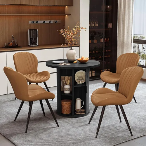 Miniatura 20 de Miereirl Juego de mesa y sillas de comedor moderno redondo, con una mesa de comedor de madera equipada con compartimentos de almacenamiento