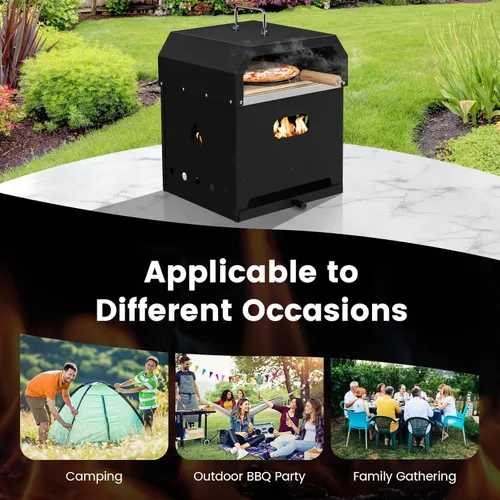 Miniatura 8 de COSTWAY Horno de pizza al aire libre, horno de pizza desmontable 4 en 1 con piedra para pizza, parrilla de cocina, pala para pizza, mango