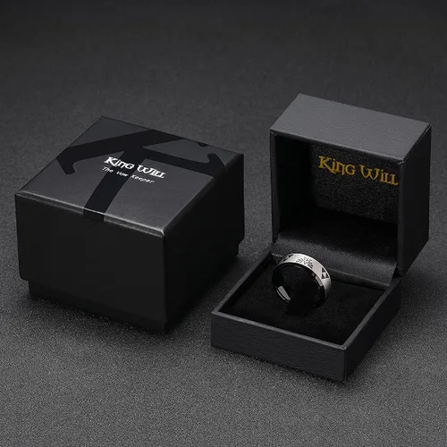 Miniatura 6 de King Will Anillo de boda de carburo de tungsteno negro y azul de 0.315in para hombre The Legend of Zelda, con acabado mate, bordes biselados