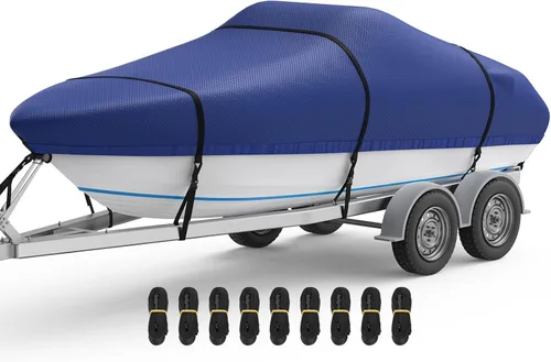 Miniatura 11 de RVMasking Funda para Barco, Lona de Poliéster 1400D Ultra Gruesa con Doble Capa de Impermeabilización PU, Se Adapta a 16-18.5 pies Tri-Hull, V-Hull