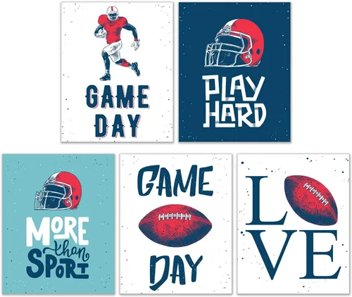 Miniatura 49 de Impresiones artísticas de fútbol americano para pared, juego de 5 (8x10) carteles de fútbol americano sin marco, decoración de sala de fútbol Niños