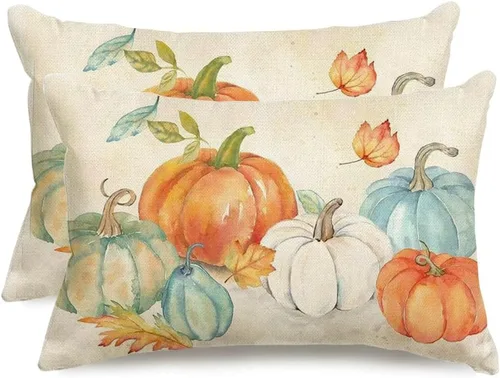 RABUSOFA Fundas de almohada de otoño de 12 x 20 pulgadas, almohadas decorativas de calabaza naranja, fundas de almohada de otoño para exteriores,