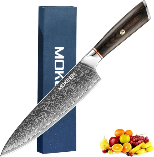 Cuchillo de chef – Cuchillo de cocina VG10 de acero Damasco de 67 capas, cuchillo japonés de 8 pulgadas para cortar carne y verduras, cuchillo de