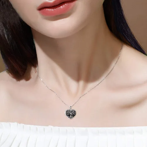 Miniatura 6 de ONEFINITY Collar de urna de cremación para cenizas, plata de ley, concha de abulón, árbol de la vida, collar con medallón que sostiene imágenes